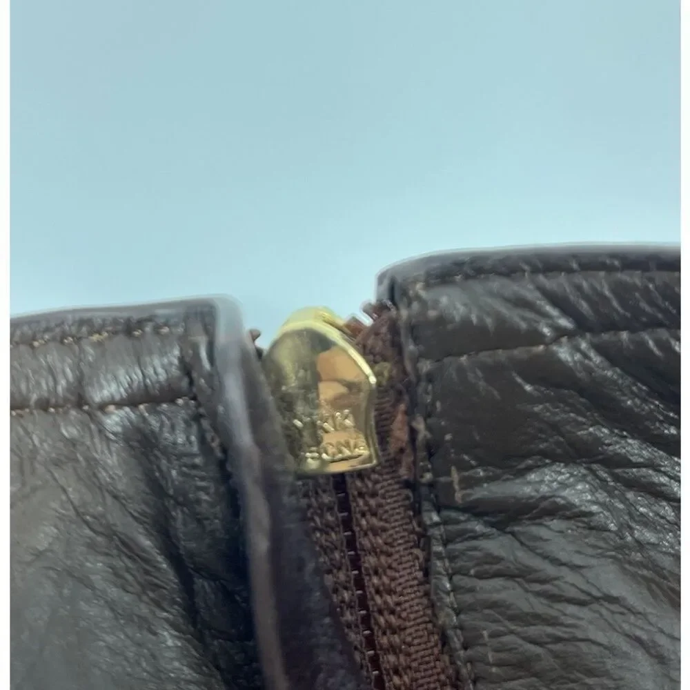 Tory Burch Kiernan Boots Size 7.5 Womens Brown Western Leather Riding Gold Logo